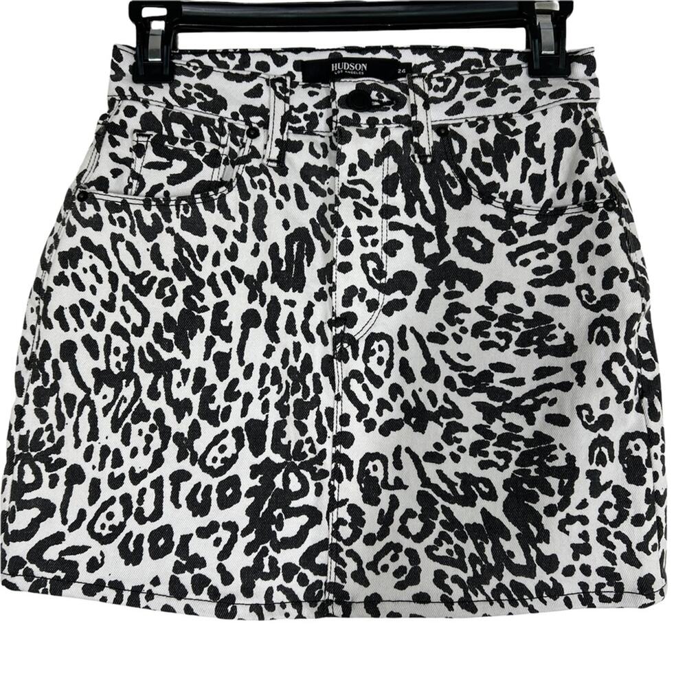 NWT NEW Hudson Jeans The Viper Mini Skirt In Washed Leopard Size 24 - Picture 3 of 9